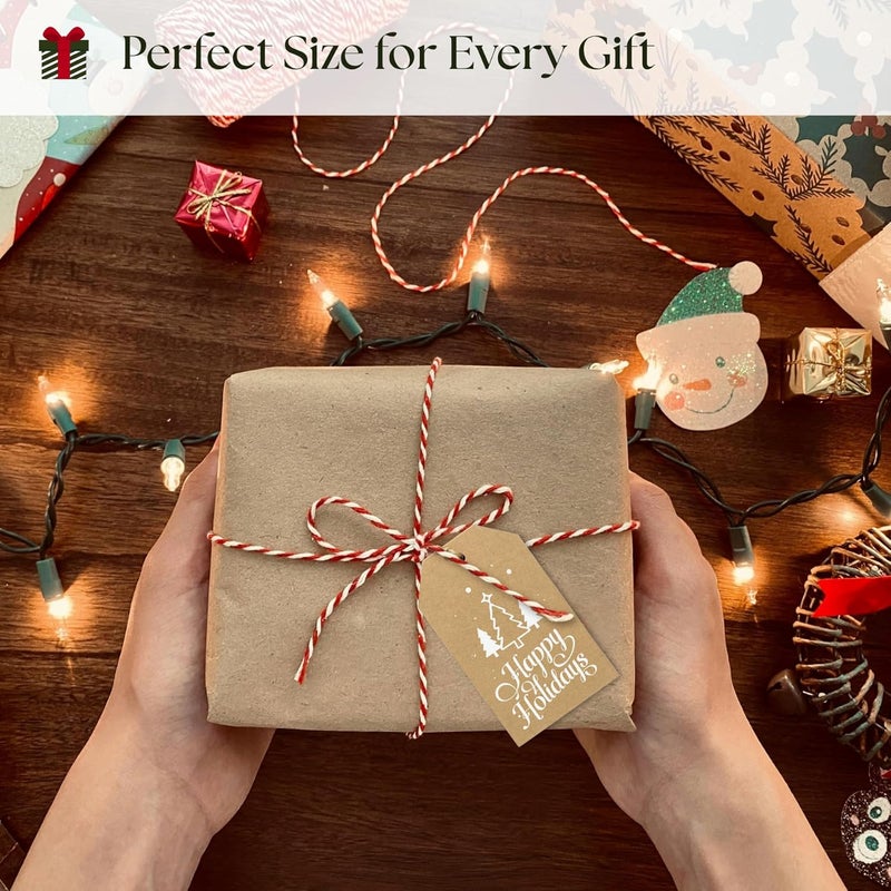 Paper Play Christmas Gift Tags - 80 Kraft-Style Gift Tags with String, 8 Modern Script Designs - Thick Cardstock Christmas Lables & Name Tags - Image 3